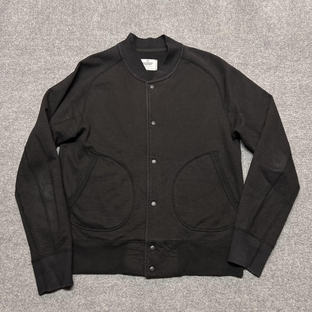 Reigning Champ Jacket Mens Large Black Varsity Fleece Snap Front Bomber Canada